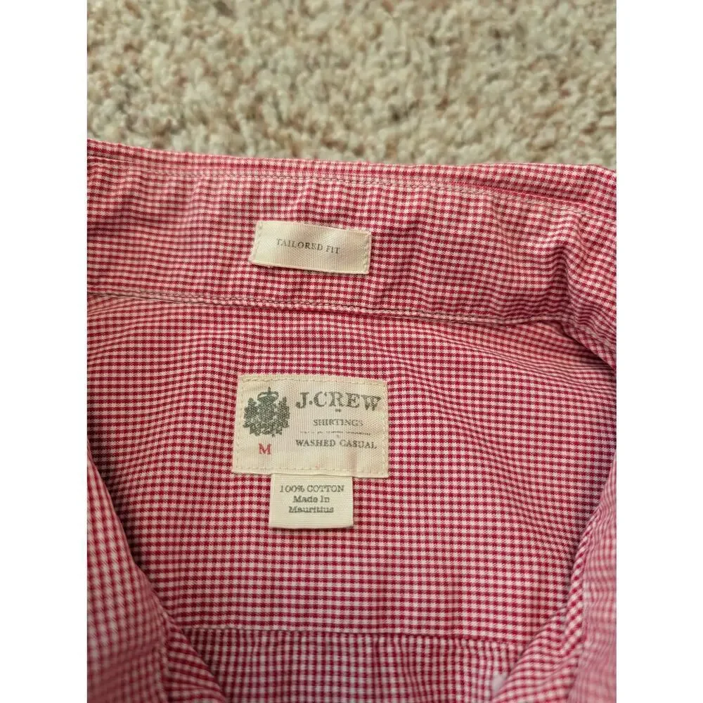 J. Crew, Tailored fit; button up shirt, men's M, Slim fit, Red & white Plaid